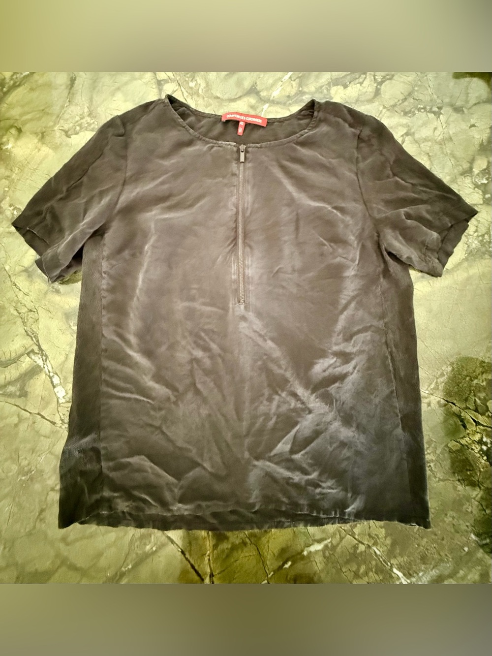 Comptoire de Cotonniers Silk Short-Sleeve Zip Front Top size 10
